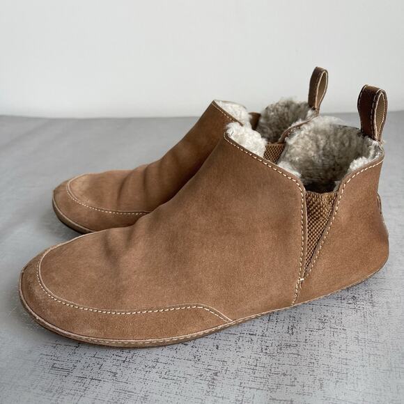 OluKai Olani Women’s 6 Brown Suede Soft Shearling Slippers House Shoes Booties - Picture 1 of 11